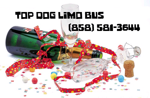 New Years Eve Party Bus San Diego Limo Bus for New Years Eve in San Diego Transportation for New Years Eve in San Diego! Top Dog Limo Bus in San Diego (858) 581-3644 